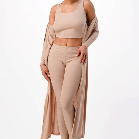 **LAST ONE** 3 Piece Ribbed Tank Top Cardigan Set - Picture 5 of 7